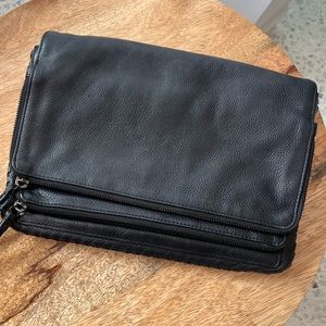 All saints black leather clutch, gently used